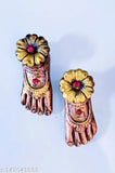 Terracotta clay Maa Laxmi Charan paduka for prosperity, handcrafted Indian diya for Diwali puja