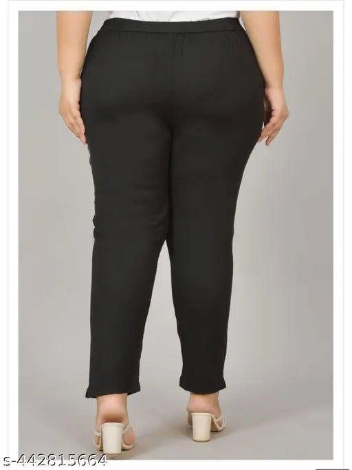Black and maroon stretchable cotton trousers in large sizes (7XL, 6XL, 5XL, 4XL, 3XL, XXL, XL, L, M), pack of 2, on model