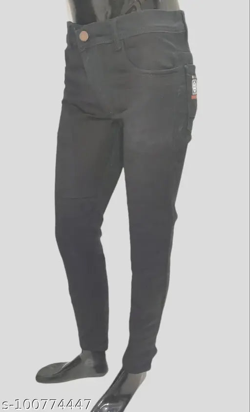 Cotton blend Z black jeans for men, solid pattern, size 28 or 30 for casual and party wear
