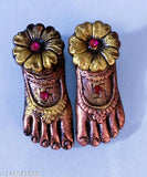 Terracotta Clay Maa Laxmi Charan Paduka for Prosperity, Indian handicraft for Mandir Pooja articles, 10cm x 10cm x 9cm