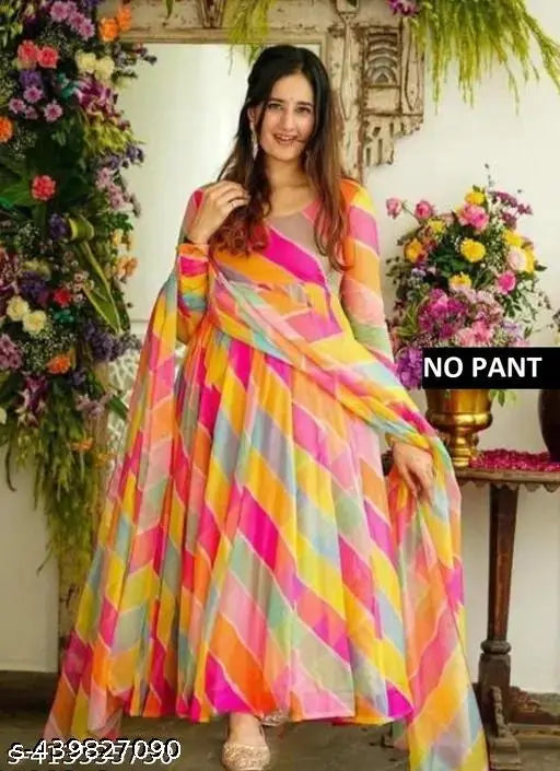 Striped Georgette long-sleeved women's dress, Indian fashion for sizes S, M, L, XL, XXL on display