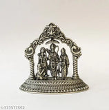 Silver Ram Darbar art piece, intricately-designed religious idol from India for car decoration