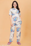 Women's polycotton printed tracksuit set, including T-shirt and pyjamas, for activewear and yoga. Indian-made fashionable nightwear, ideal for sports and lounge wear