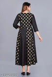 Black flared kurta with gold print on rayon fabric for women, trending fashion accessory