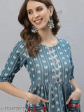 Striped cotton women's woven double pocket kurtis with three-quarter sleeves, single size options available (S, M, L, XL)
