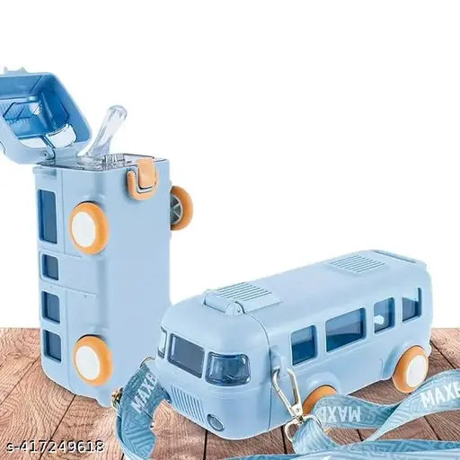 Blue cartoon car-shaped water bottle with movable wheels, BIS/ISI certified, easy to carry, fits in a backpack or gym bag, 500ML