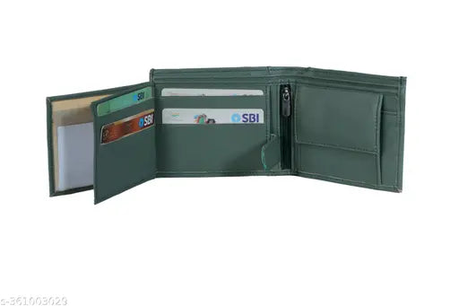 Light green leather men's wallet, 9 card slots, 2 currencies, secret compartments, 1 zipper, 3 ID card slots. Handcrafted from genuine top-grain leather for durability and a timeless aesthetic