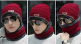 Wool beanie with gloves muffler set, 4-pack in solid color, free size, handcrafted in India