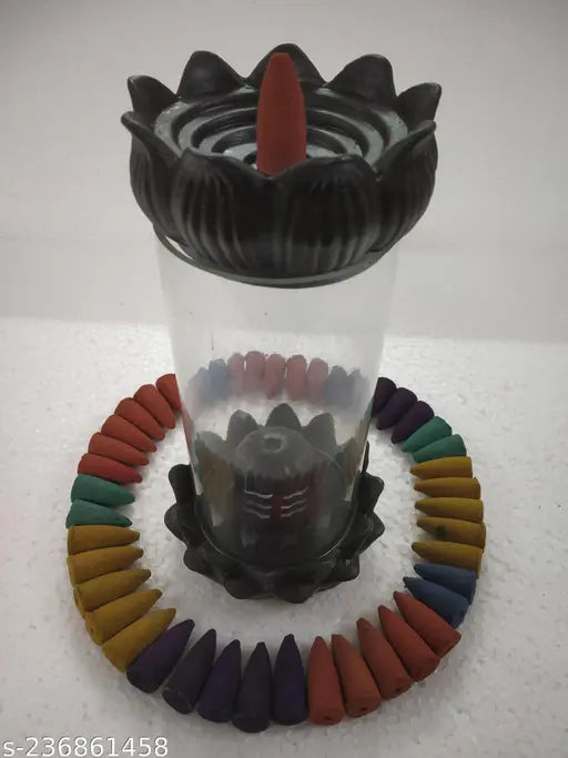 Black resin glass smoke incense holder with free height for home office