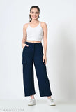 Stylish cotton blend cargo pants for women & girls (pack of 2) - Solid pattern, multiple pockets, adjustable waistband, versatile design