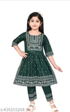 Printed rayon A-line baby kurti with palazzo bottoms, three-quarter sleeves. Size options for 2-3, 3-4, and 4-5 year olds. Indian-origin baby girl dress