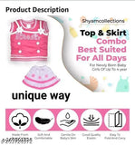 The image displays a promotional banner for a stylish baby clothe set, which includes a top and skirt. The text on the banner highlights that the outfit is made of cotton fabric and is designed for regular use by kids. It also notes that the set is available for purchase and offers free shipping for orders placed within four days. The banner promotes the product as unique and suitable for daily wear, suggesting it's a top choice for customers looking for newborn baby clothes
