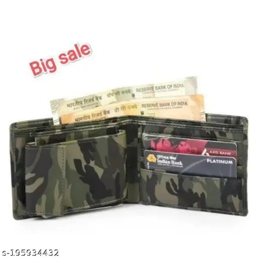 Brown faux leather two-fold wallet for men, featuring 4 compartments and printed net pattern. Ideal for casual, travel, or formal use. Perfect for keeping cards and cash organized while making a stylish statement. Made in India