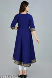 Navy blue, cotton, long-sleeved anarkali kurti with lace border for women's daily wear