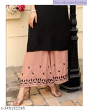 Viscose Rayon A-line Kurta with Palazzo bottoms - Black, embroidered for women's formal or casual wear, Indian origin