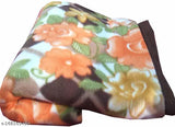 Microfiber brown, white, orange Comfytouch AC room floral printed single fleece blanket on bed