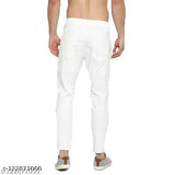 Men's white denim slim fit jeans, durable stretchable fabric, machine washable, mid-rise with two front and back pockets, size options: 28, 30, 32 (waist 28in, length 39in; waist 30in, length 39in; waist 32in, length 39in), made in India