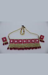 Pink Kundan Choker Necklace Sets - GillKart