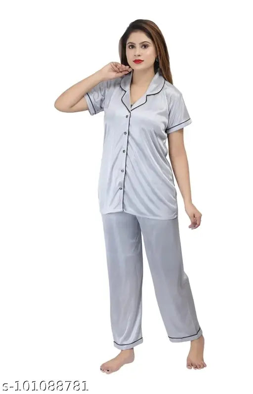 Satin nightsuit set for women, flimsy fabric, comfortable sleepwear & lounge wear