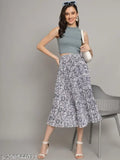 Classic stretchy printed pleated mid-length Western skirt, suitable for lehengas and weddings
