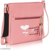 New stylish pink sling bag with tassel, black zip closure