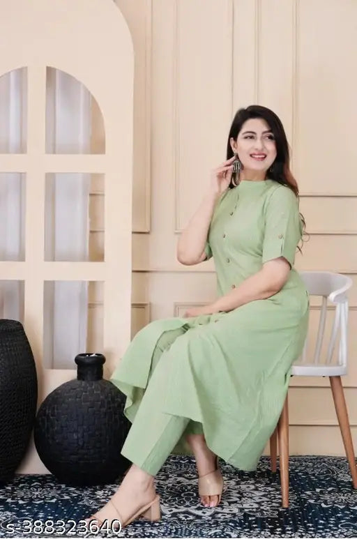 Ajay faishan Women's cotton kurta and palazzos, solid-colored, three-quarter sleeves, Indian party wear for women