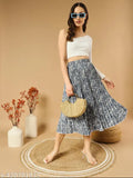 Effortless Elegance Floral Printed A-line Midi Skirt (Crepe, Net), premium lightweight, versatile fit, size 26-38, India origin