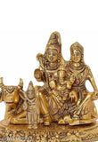 Metal Shiv Parivar with Ganesh and Kartik figurines, Indian Shivling multi-pack - 14cm (Brass, Gold)