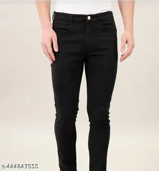 Black cotton mid-rise men's regular slim fit jeans