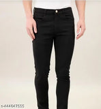 Black cotton mid-rise men's regular slim fit jeans