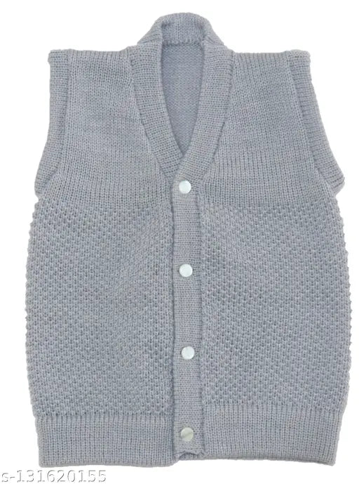 Grey and Red Acrylic Knitted Sleeveless Baby Sweaters (12-24 Months) - Woolen for warm, gentle protection
