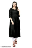 Embellished rayon Anarkali kurti, three-quarter sleeve women's fashion, Indian-made embroidered dress