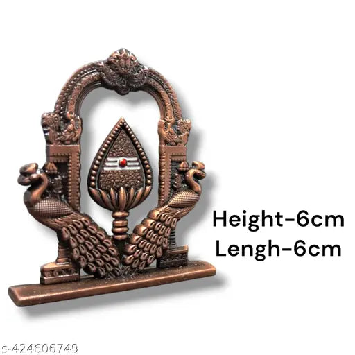 Antique copper-plated Murugan OM Vel with Peacock idol, Indian decorative car dashboard art