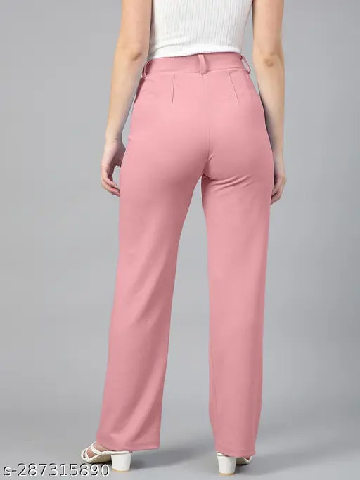 Magenta high-waisted women's trousers with pockets