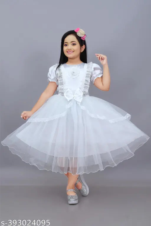 White net frock for girls, embellished with intricate patterns, 4-9 years sizes available