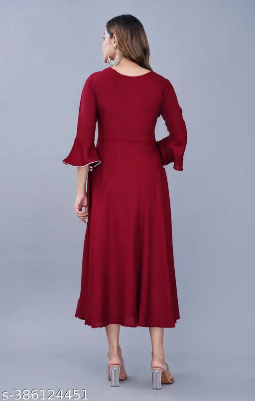 Maroon rayon anarkali flared kurti women's formal dress