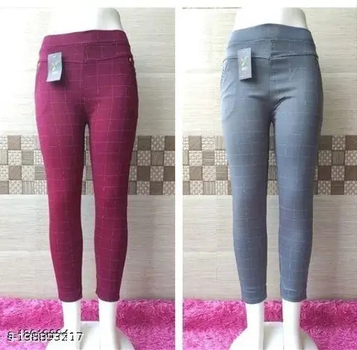 Checked Lycra Gorgioug Gym Jeggings for women's workout, size 26-32 (waist 26in-32in, length 35in-36in)