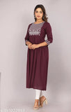 Rayon embroidered anarkali kurta for women, three-quarter sleeves, vibrant Indian fashion. S (Bust 36in, Length 46in), M (Bust 38in, Length 46in), L (Bust 40in, Length 46in), XL (Bust 42in, Length 46in), XXL (Bust 44in, Length 46in)