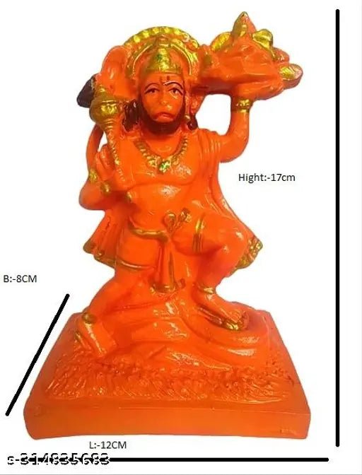 Orange Polyresin Panchmukhi Hanuman Ji Murti, detailed Indian artistry for home, office or car decor