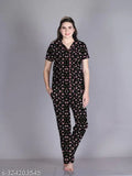 Printed cotton night suit shirt and pyjama set, ultra-soft fabric, elastic waistband with drawstring, side pocket, color lock technology, perfect fit design, India origin