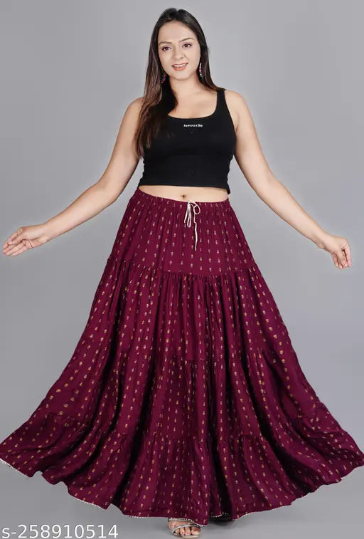 Purple long skirt, printed pattern, for women