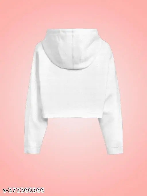 Soft cotton blend crop top hoodie with printed pattern, ideal for girls aged 4-16 years