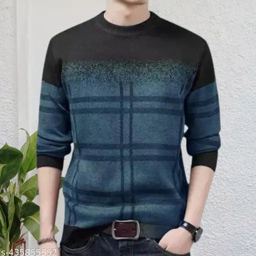 Teal and black printed polycotton lose fit round neck full sleeve casual T-shirts for men, pack of 2 (India)