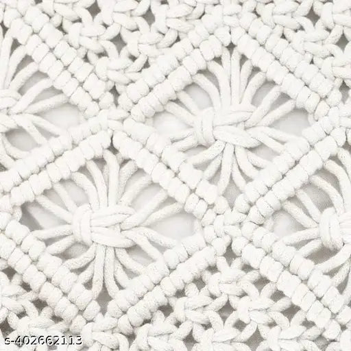 White cotton handbag with macrame design, small size, shoulder strap