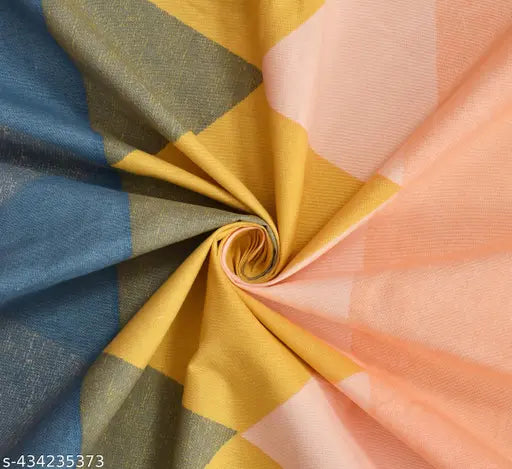 Elastic cotton double bedsheet set, geometric pattern, superfine quality. Ideal for heavy mattresses (78x72 inches). Pillow covers (28x18 inches) included