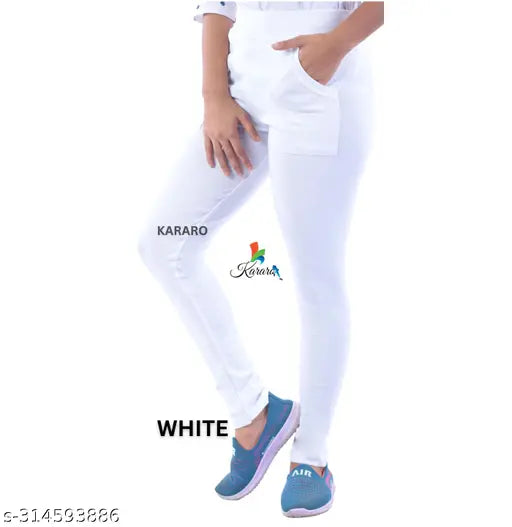 Stylish cotton blend jeggings, all-over print, lightweight and trendy for women. KARARO branded, medium quality, free size available