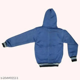 Printed cotton kids sweater, single pack with hood and pockets. Soft fleece fabric for comfort. Sizes range from 6-16 years. Indian-made kid's sweater design