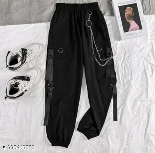 Stylish black cotton blend cargo for women & girls, self-design net pattern, various sizes available