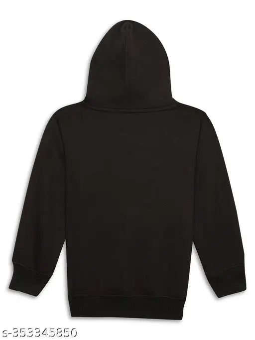 Black Printed Hooded Cotton Fleece Sweatshirt for Boys