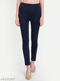 AngelFab Denim Broad belt Skinny Fit Stretchable High Waist Elastic Closer Ankle Length Solid Navyblue-Royalblue Jeggings for Women Pack Of 2